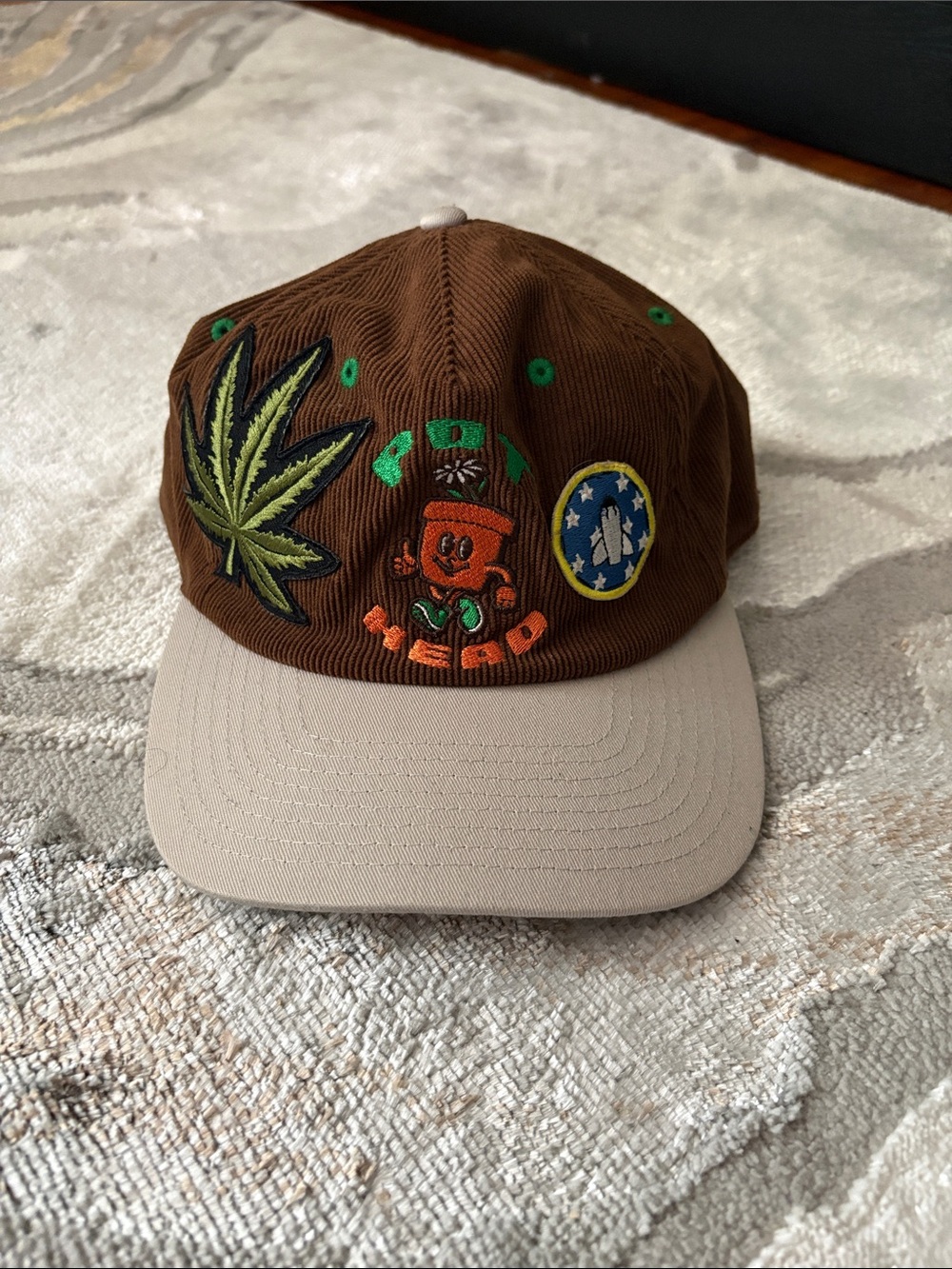 Kids Brown & Beige Embroidered Patch Baseball Hat